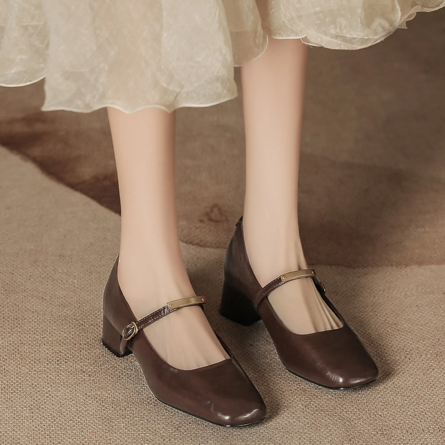 Square Toe Block Heel Pumps
