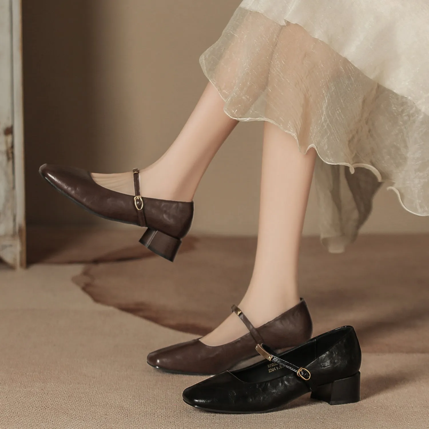 Square Toe Block Heel Pumps