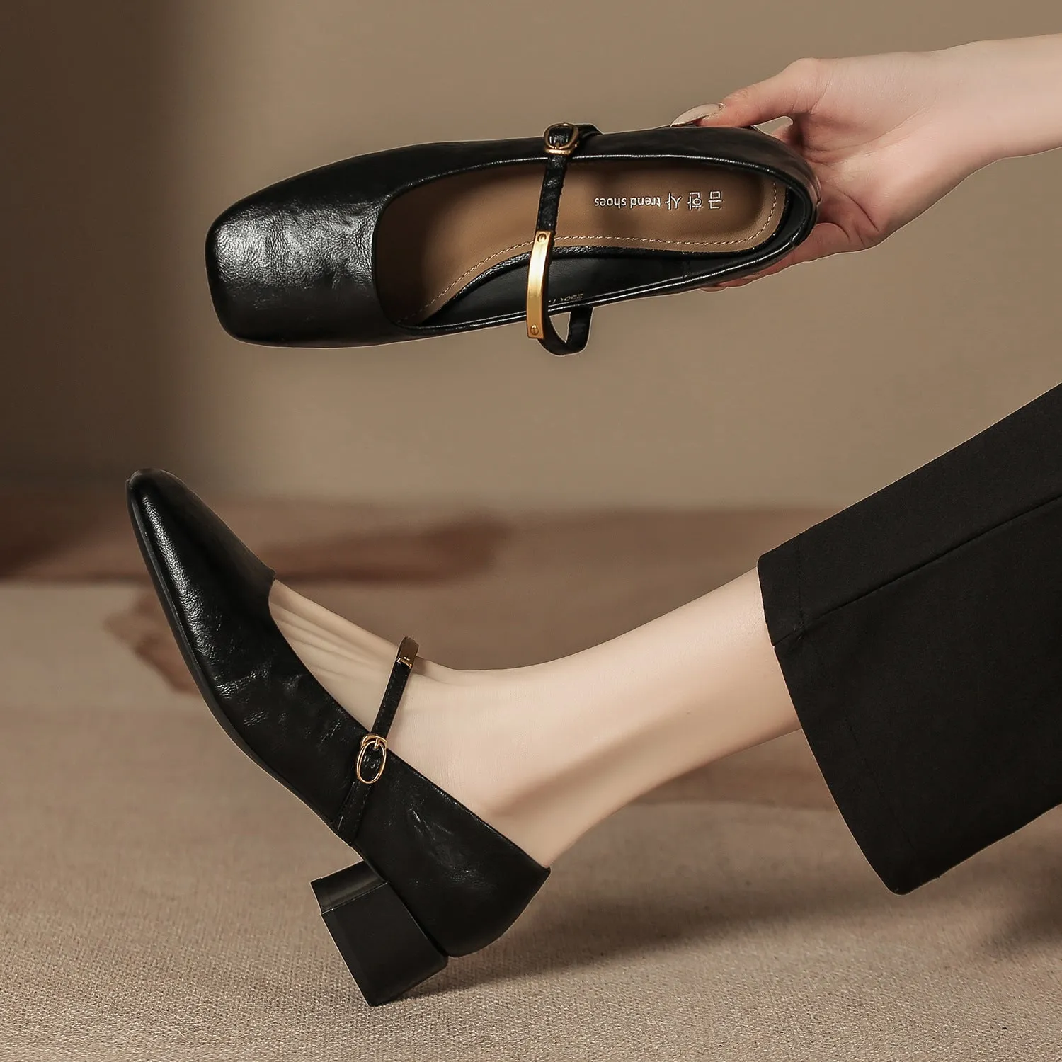Square Toe Block Heel Pumps