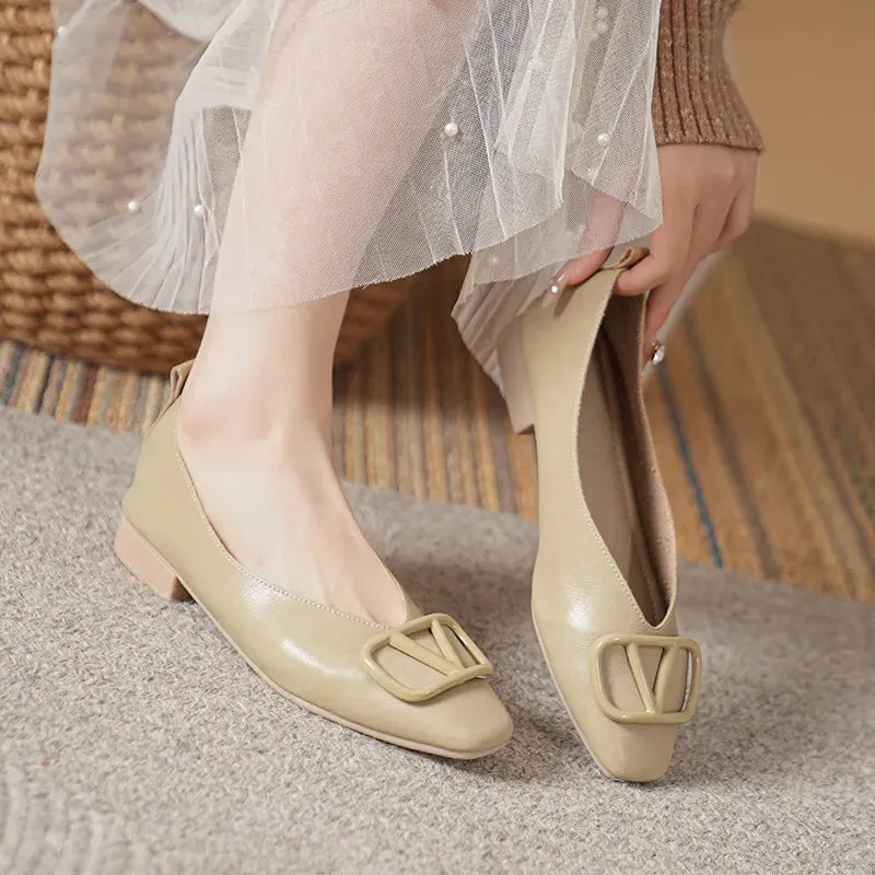 Square Toe Block Heels Slip-Ons