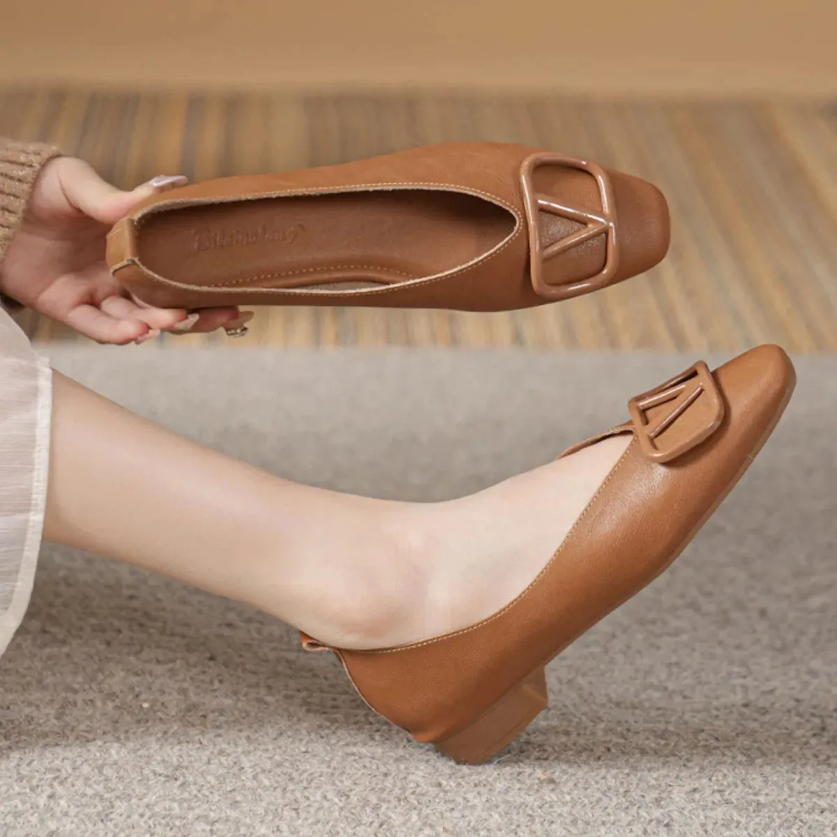 Square Toe Block Heels Slip-Ons