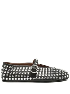 Strass embellished leather flats