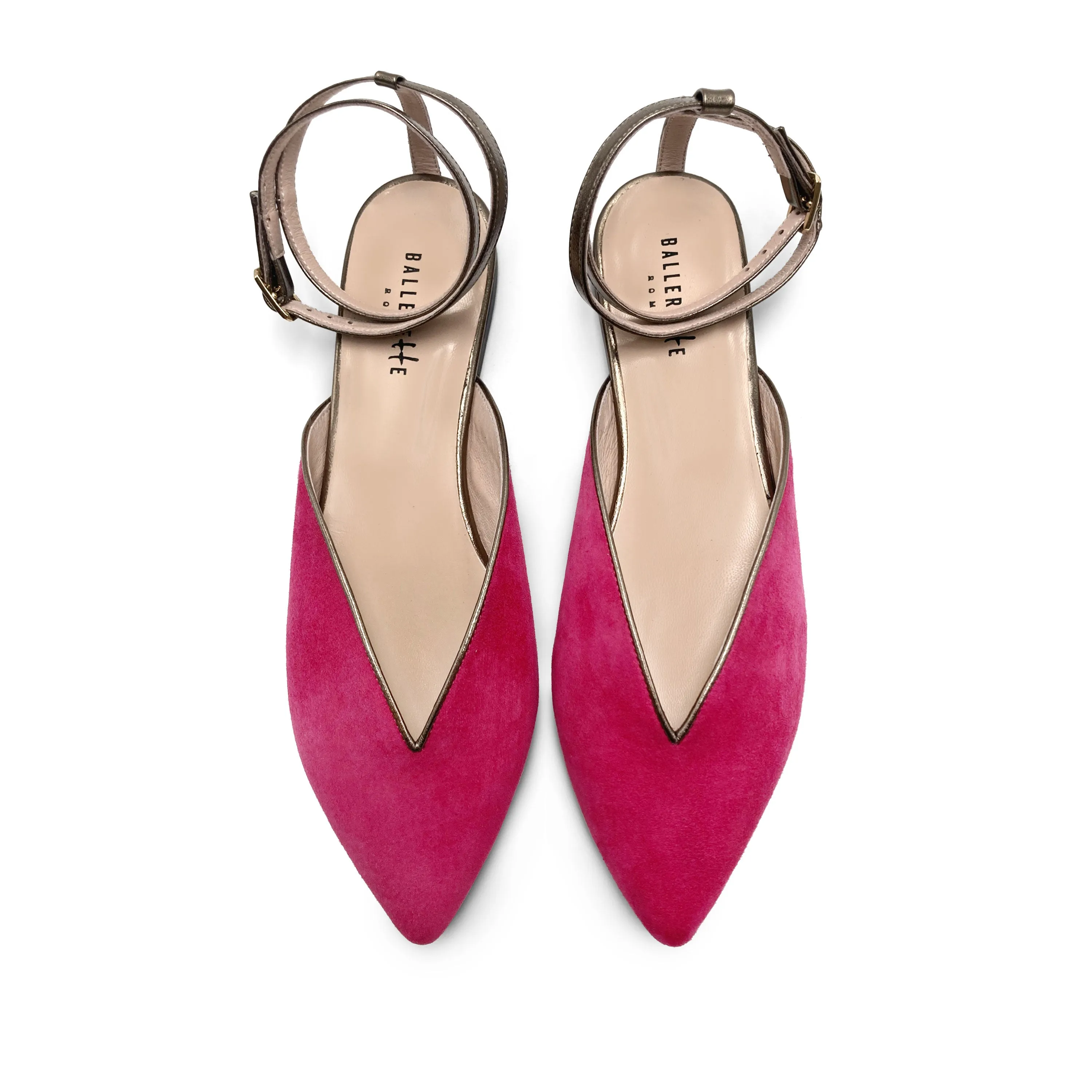 Summer Mule Shoes in Fuchsia Suede with Gunmetal Ankle Tie
