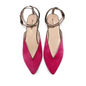 Summer Mule Shoes in Fuchsia Suede with Gunmetal Ankle Tie