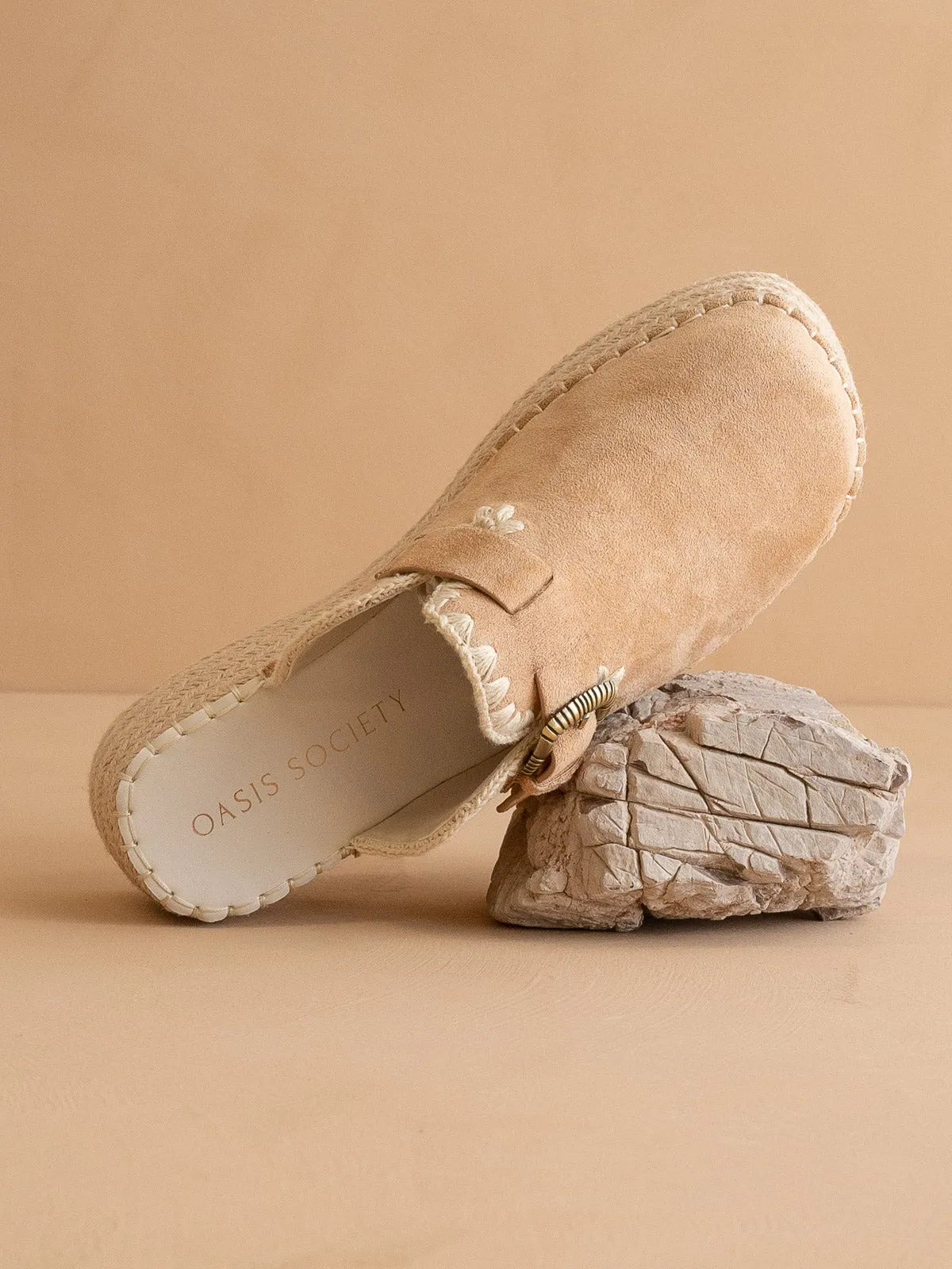 The Edith | Almond Clog Raffia Mule with Western Buckles