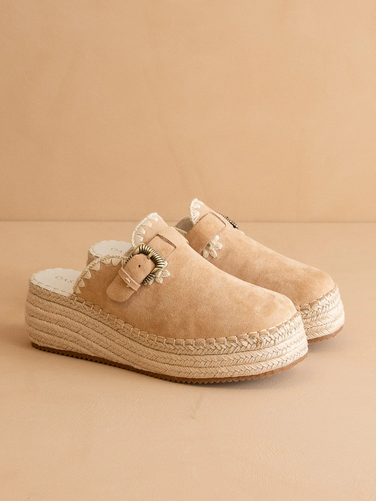 The Edith | Almond Clog Raffia Mule with Western Buckles
