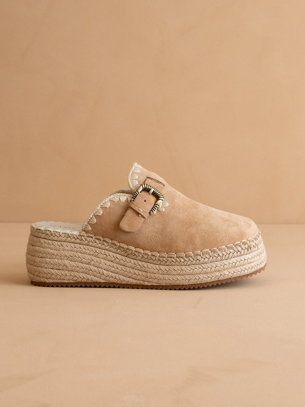 The Edith | Almond Clog Raffia Mule with Western Buckles