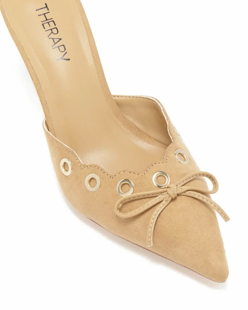 Therapy Shoes Justice Caramel Micro Pump Mid Heel Mules