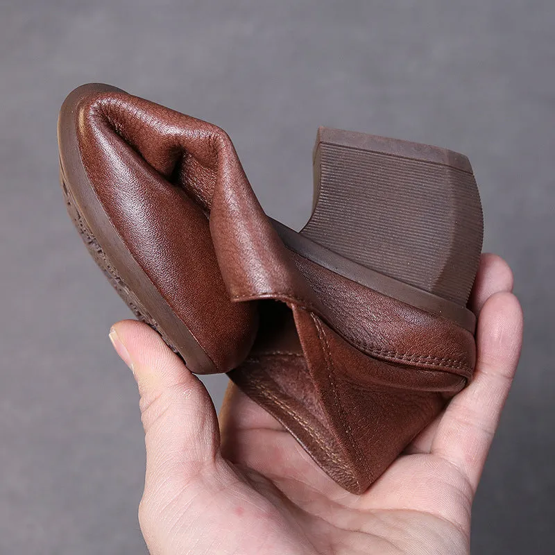 Thick Heel Leather Women's Soft and Comfortable Shoes