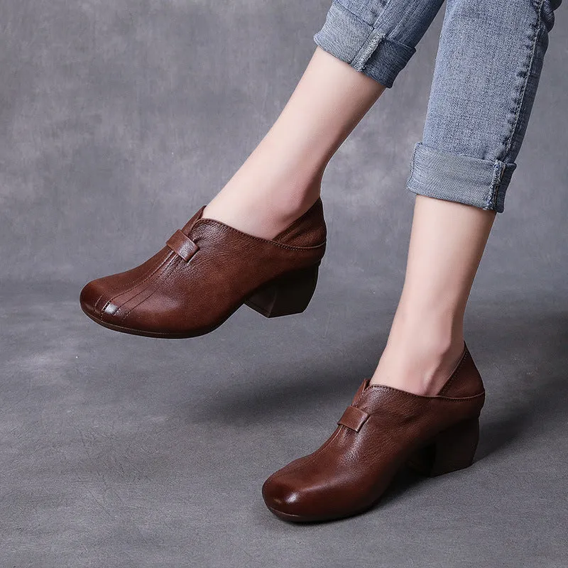 Thick Heel Leather Women's Soft and Comfortable Shoes