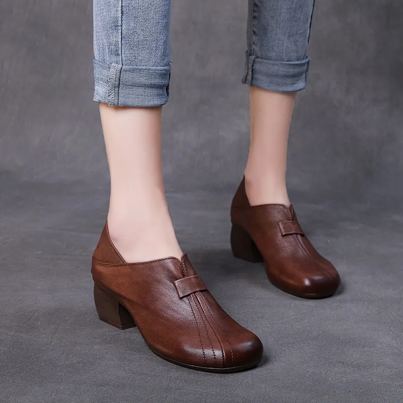 Thick Heel Leather Women's Soft and Comfortable Shoes