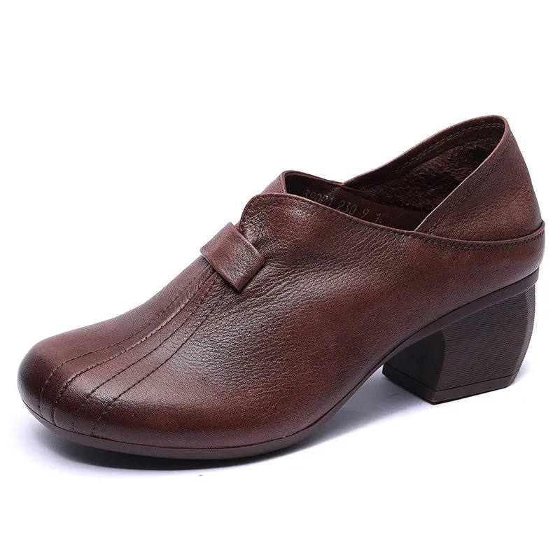 Thick Heel Leather Women's Soft and Comfortable Shoes