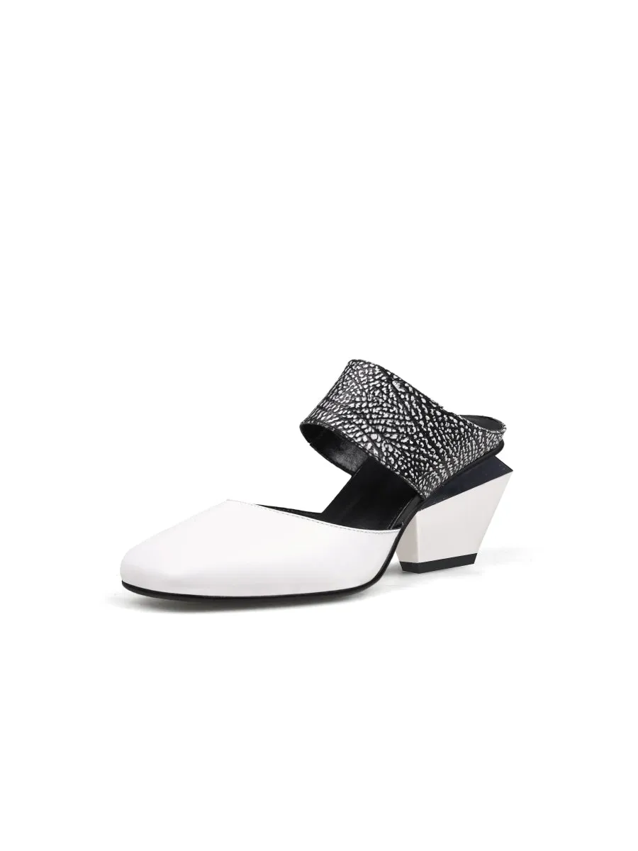 Tina Geometric Heel White Leather Sandal