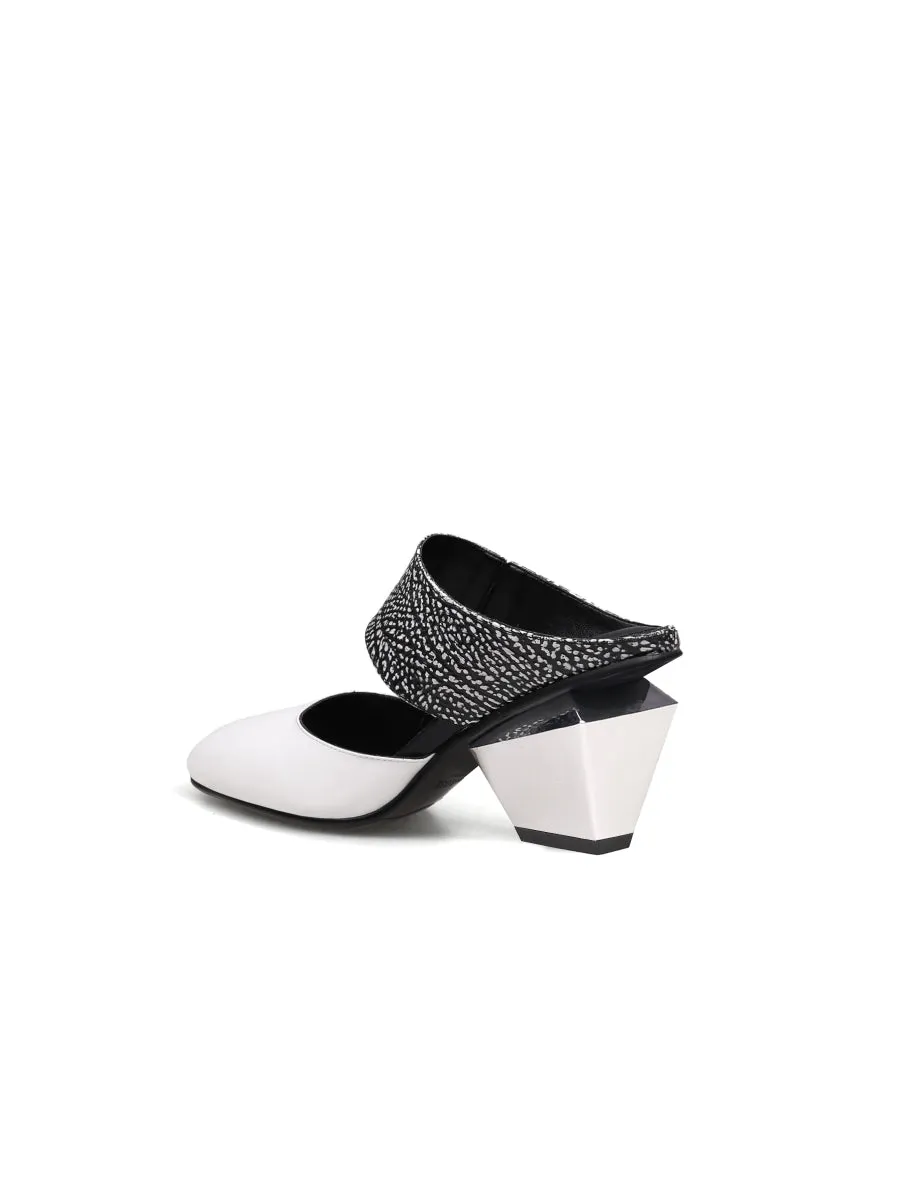 Tina Geometric Heel White Leather Sandal