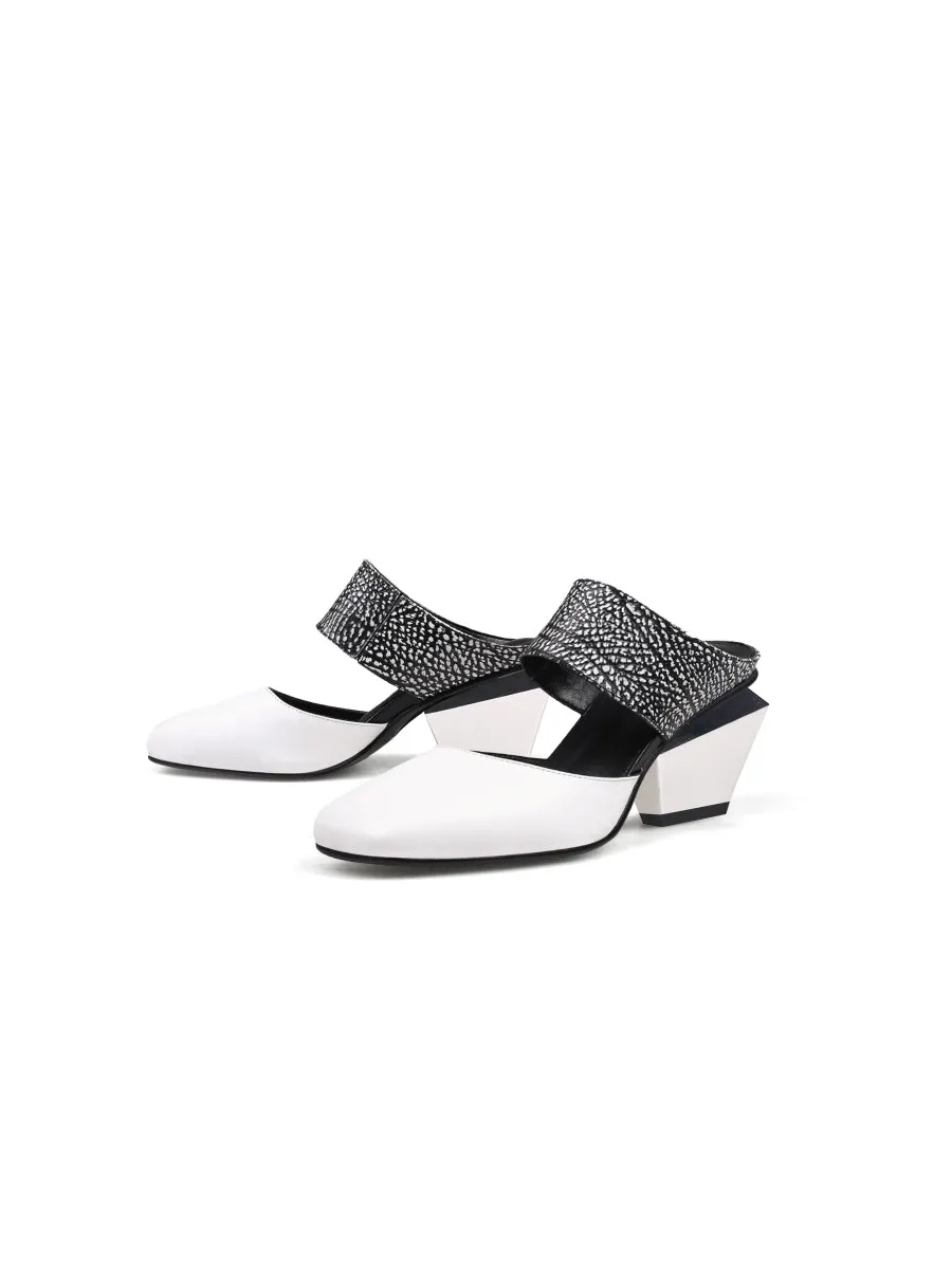 Tina Geometric Heel White Leather Sandal