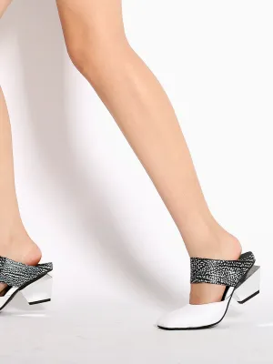 Tina Geometric Heel White Leather Sandal