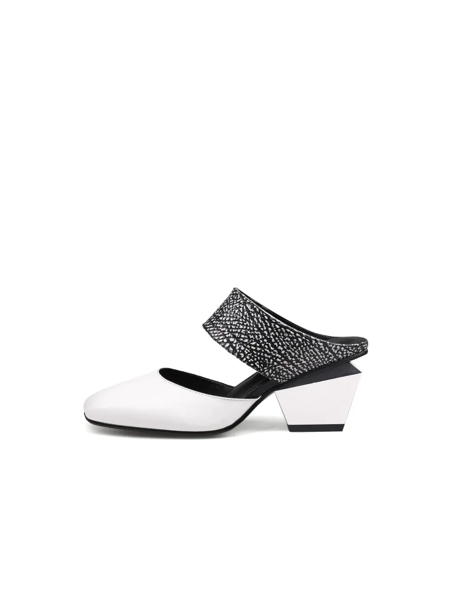 Tina Geometric Heel White Leather Sandal