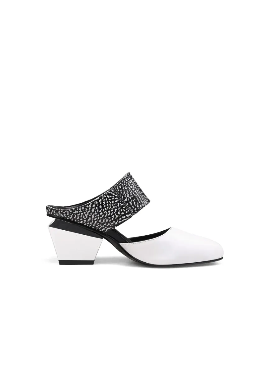 Tina Geometric Heel White Leather Sandal