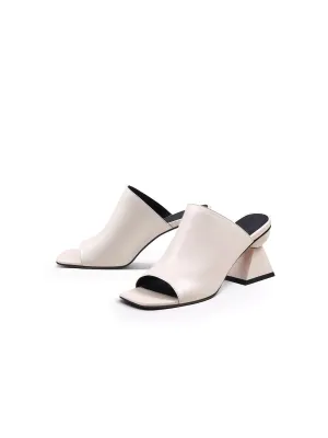 Triangular-Heel Leather Mule - Cream
