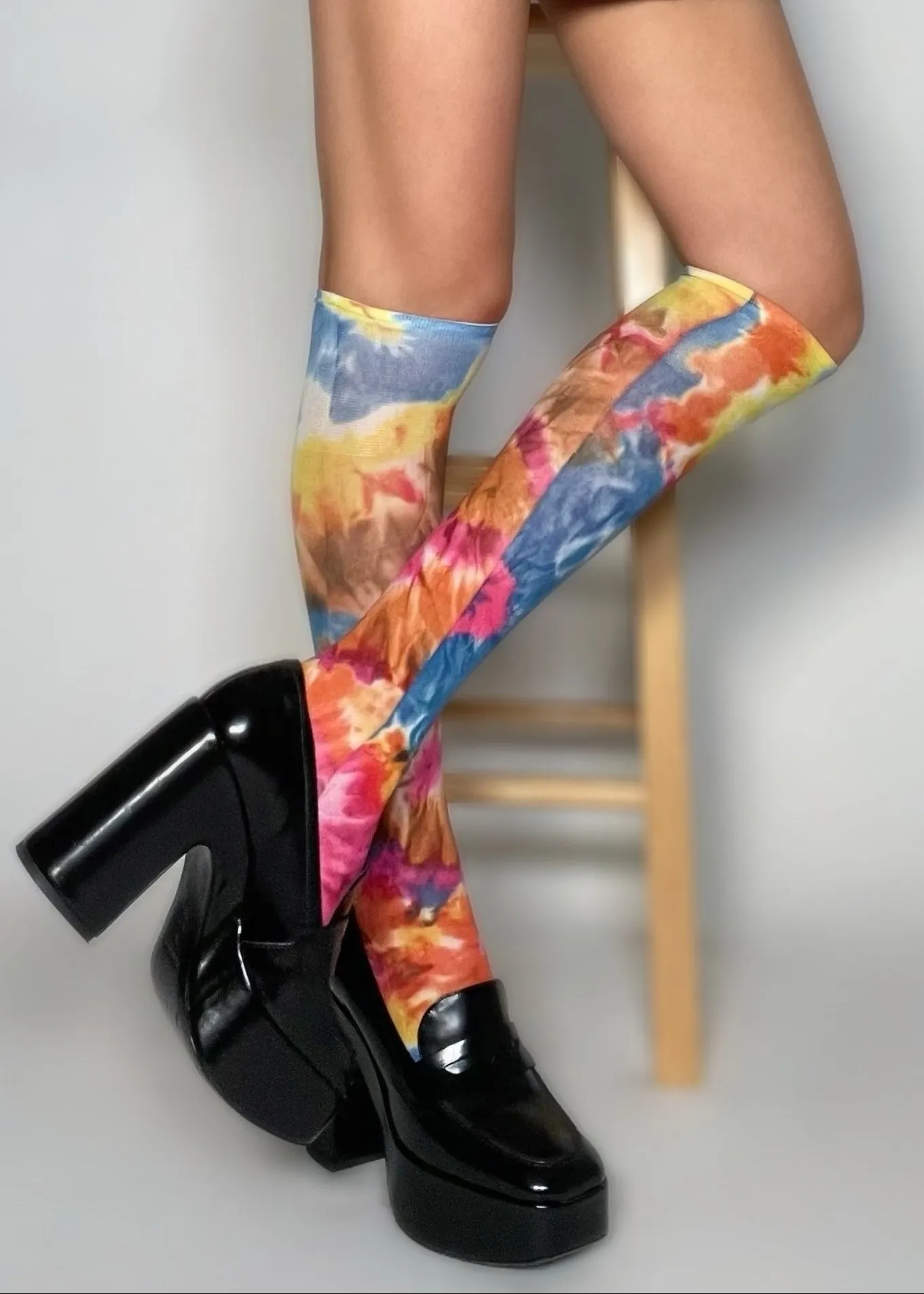 Vintage Retro Tie-Dye Sheer Knee-High Nylon Stockings | Made in USA