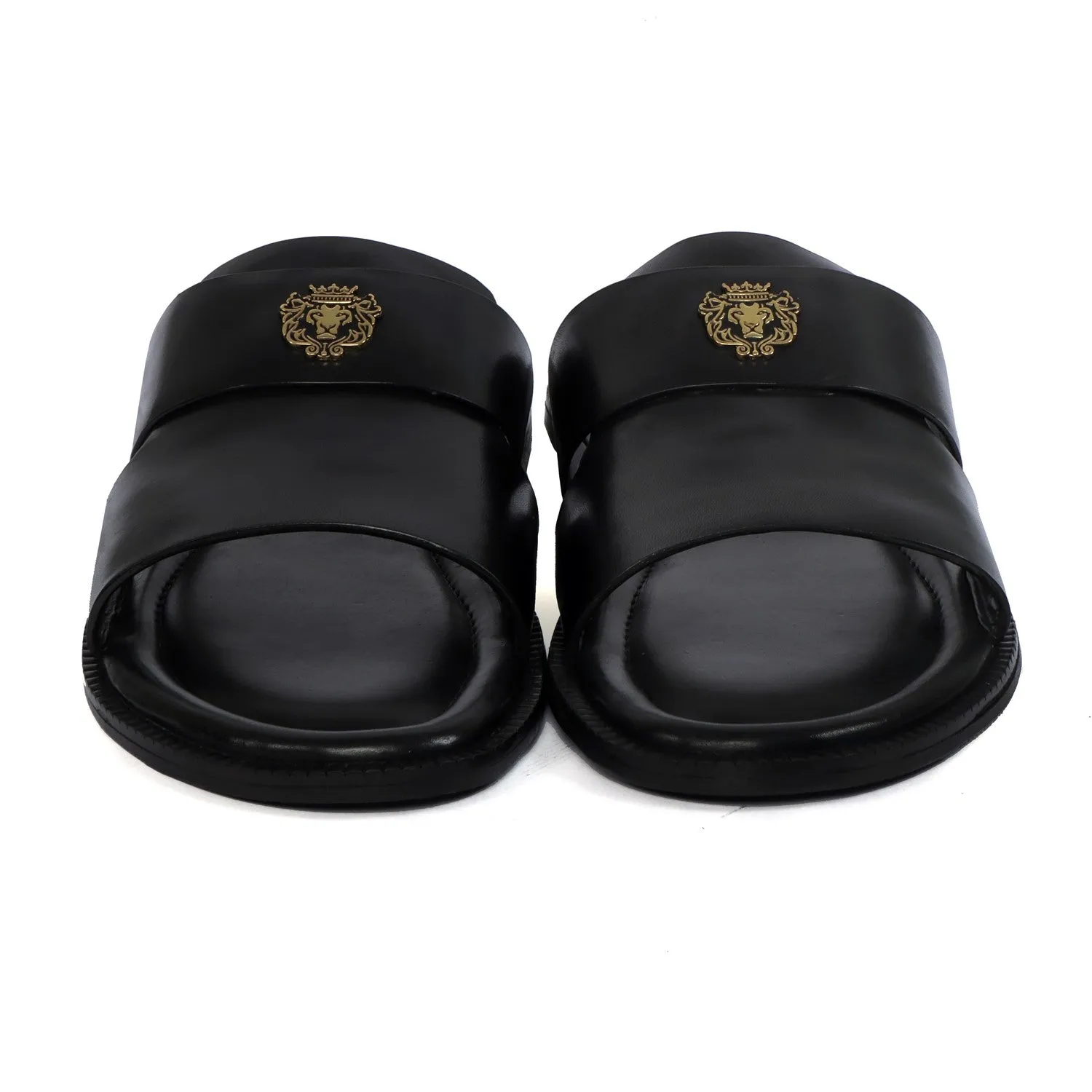 Welt Slippers with Broad Strapped Cut Out Detail Black Leather