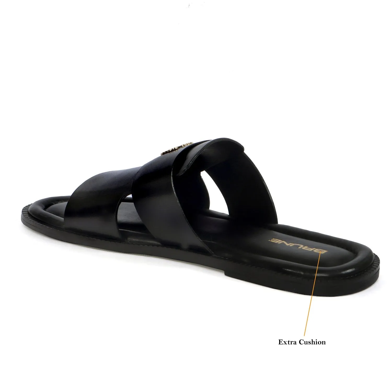 Welt Slippers with Broad Strapped Cut Out Detail Black Leather
