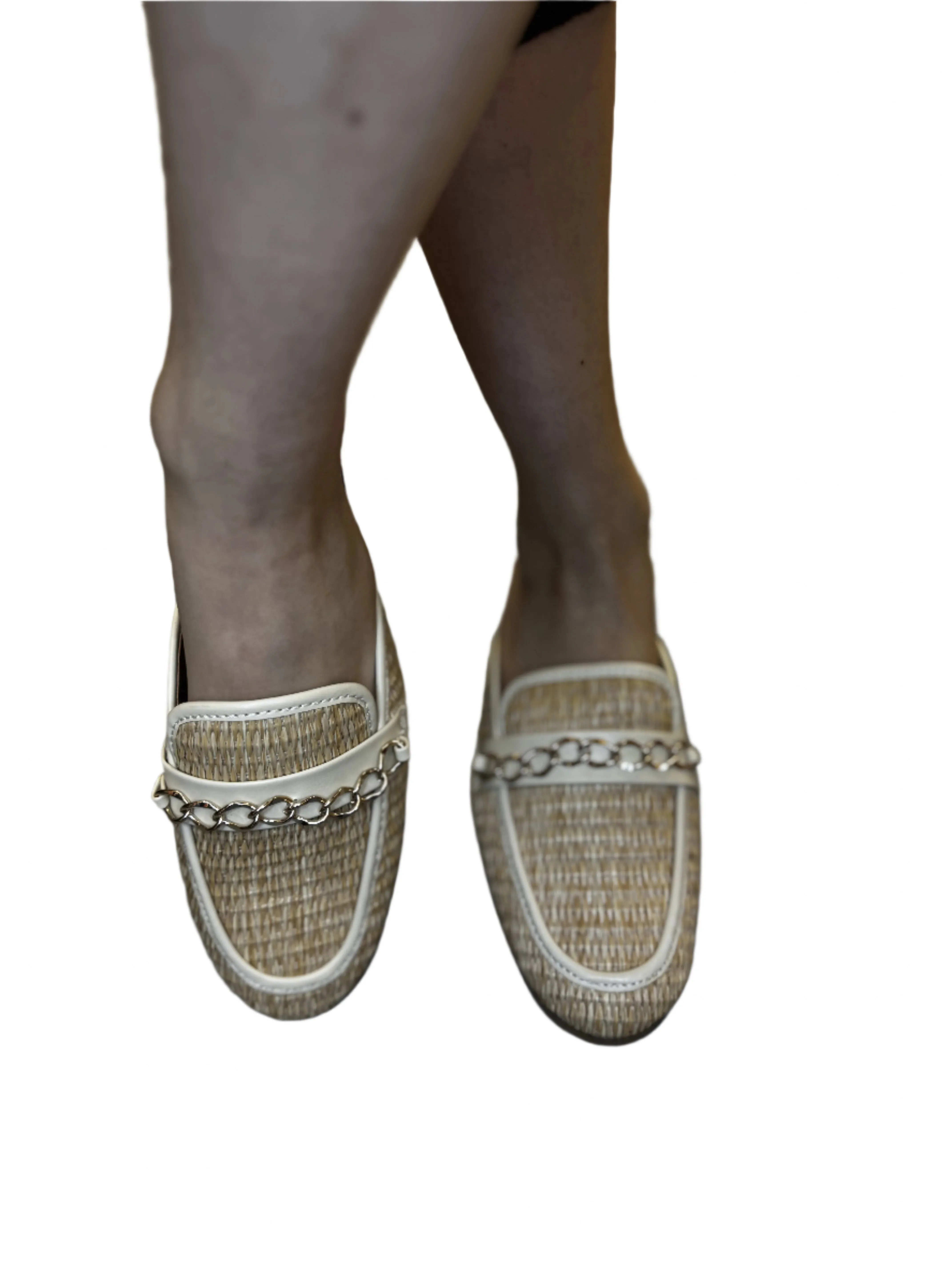 WOVEN CANVAS SLIDE WITH CHAIN DETAIL EVANDER-AS