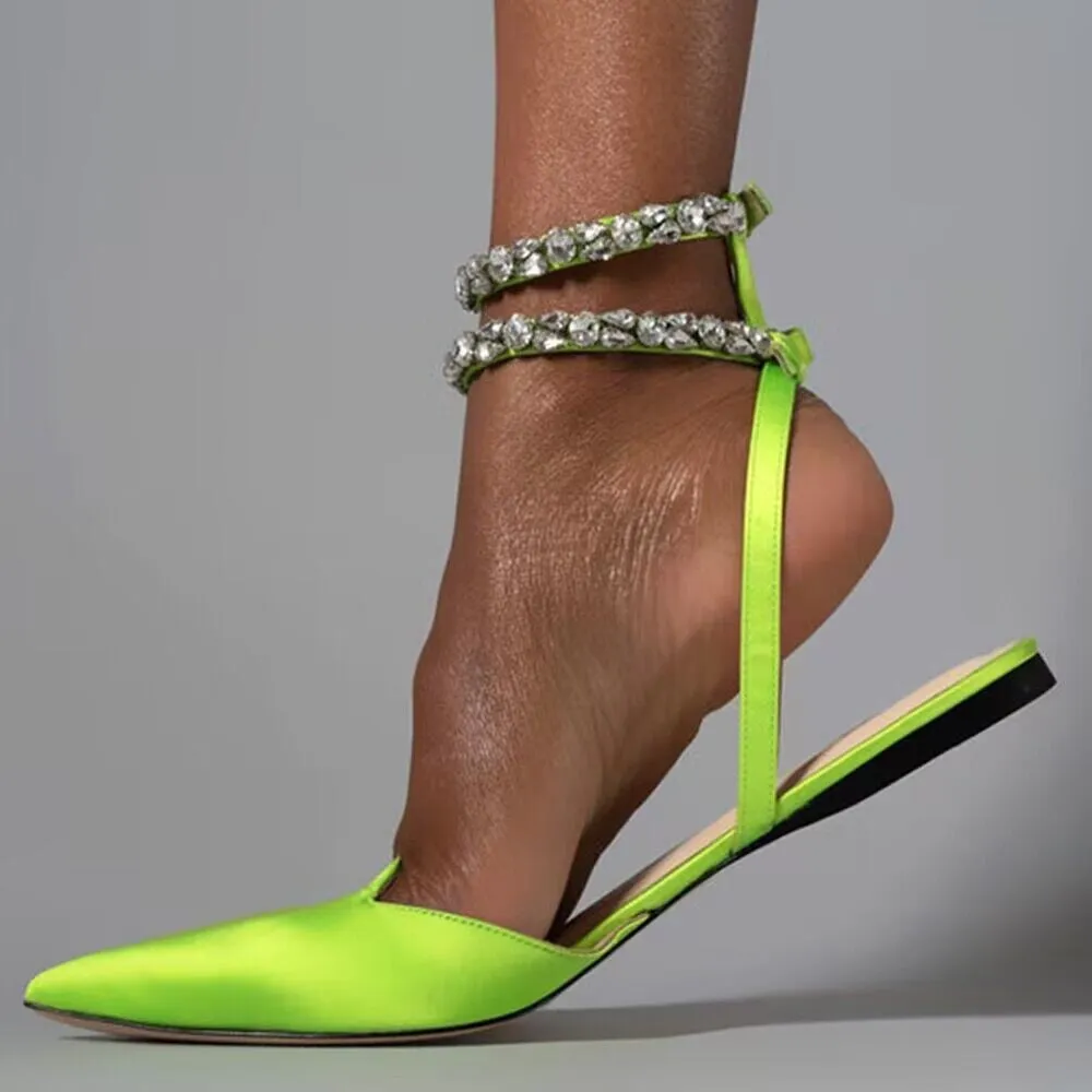 XIEYINSHE  Cross-Border plus Size  Spring and Summer New Pointed Toe Sexy Rhinestone Strap Sandals Women Flat Simplicity Pointed Toe Pumps