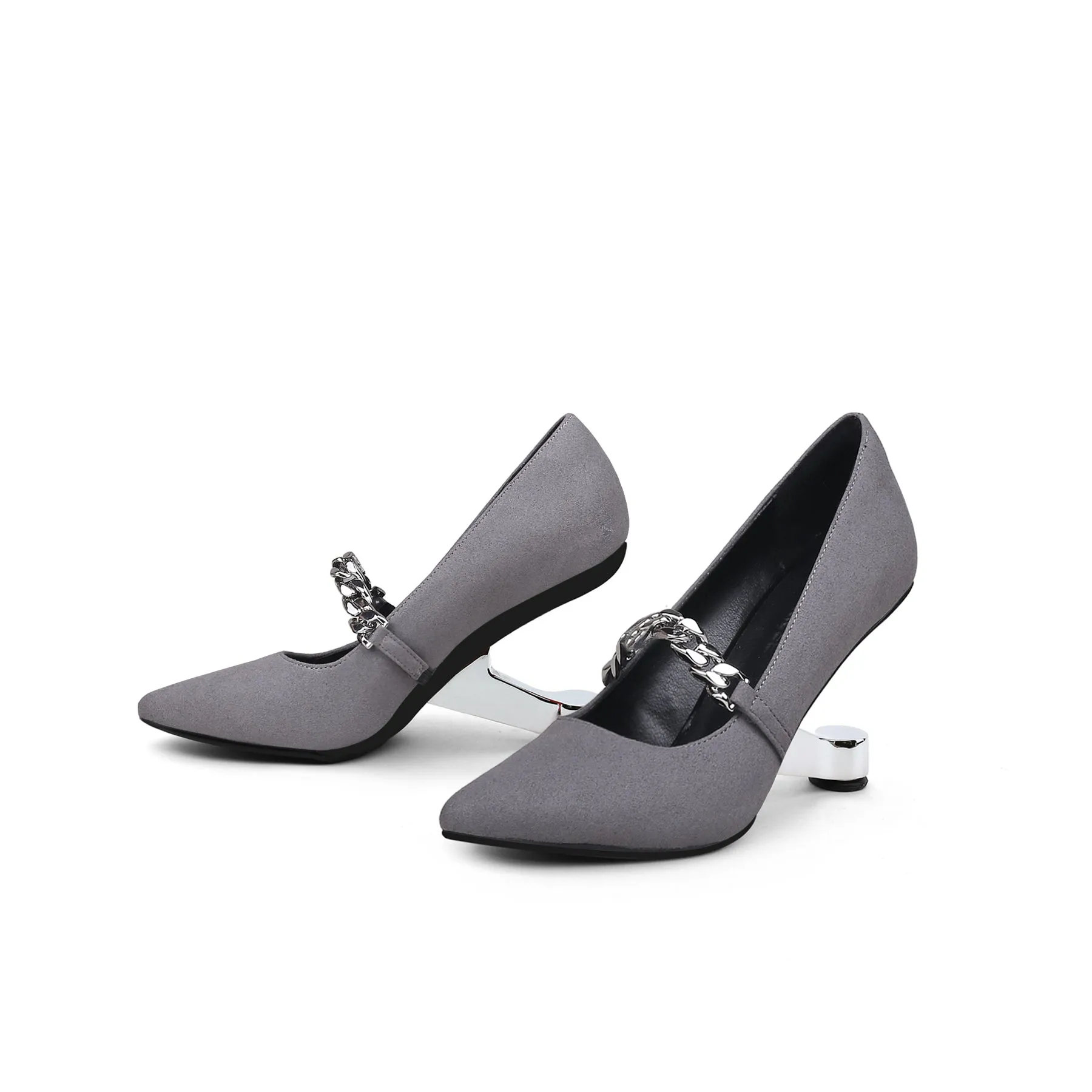 Yesenia Metal Chain Suede Stilettos - Grey