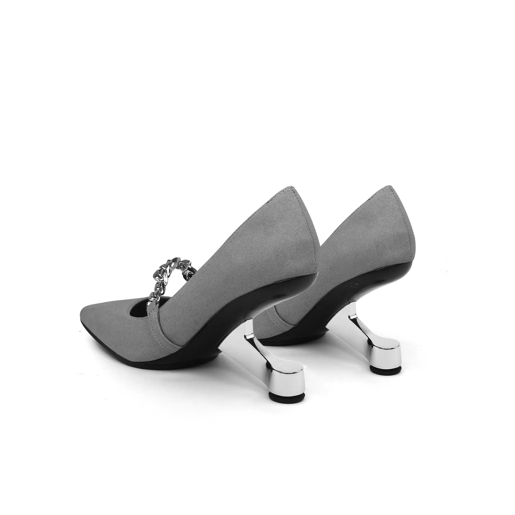 Yesenia Metal Chain Suede Stilettos - Grey