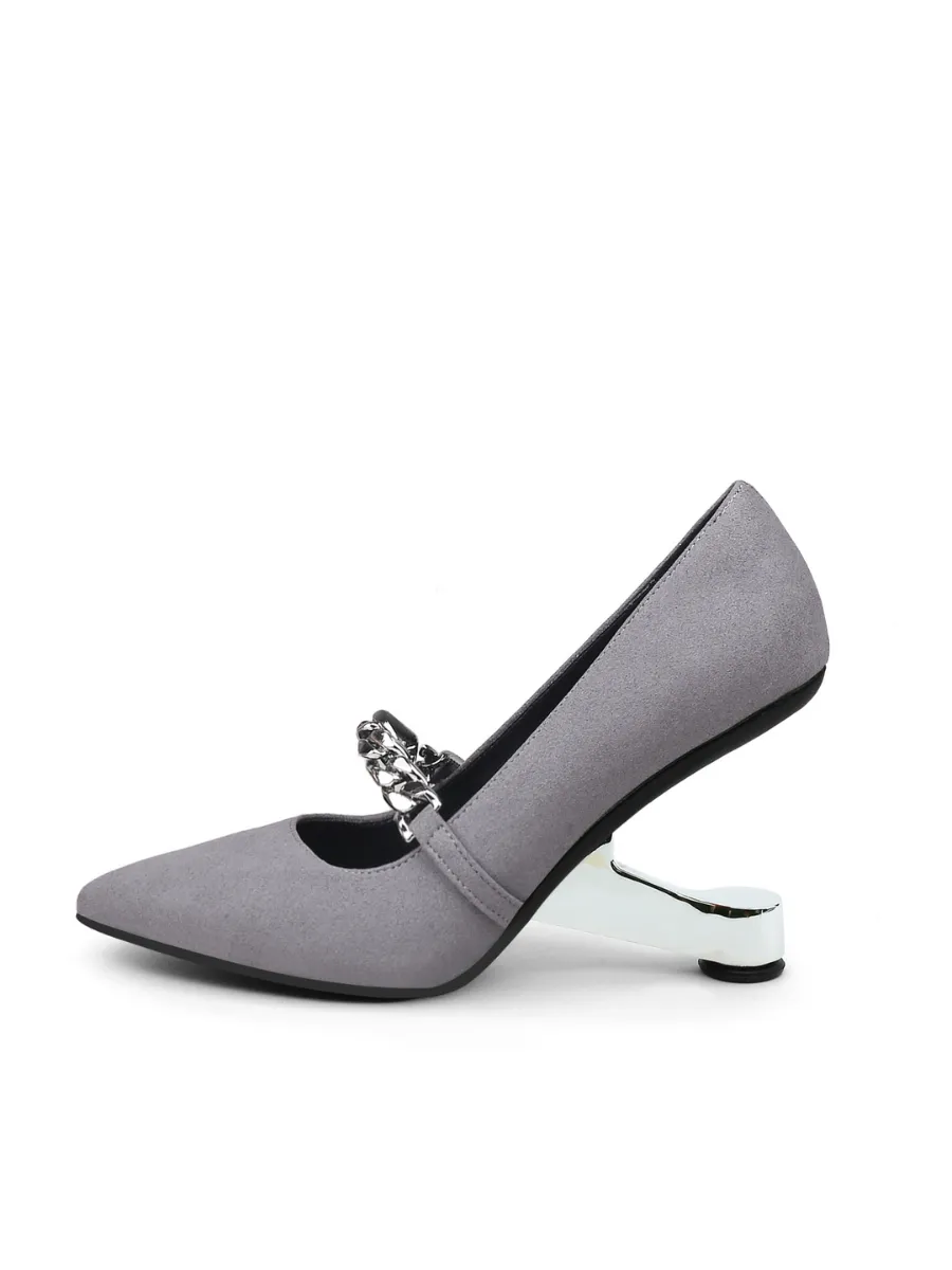 Yesenia Metal Chain Suede Stilettos - Grey
