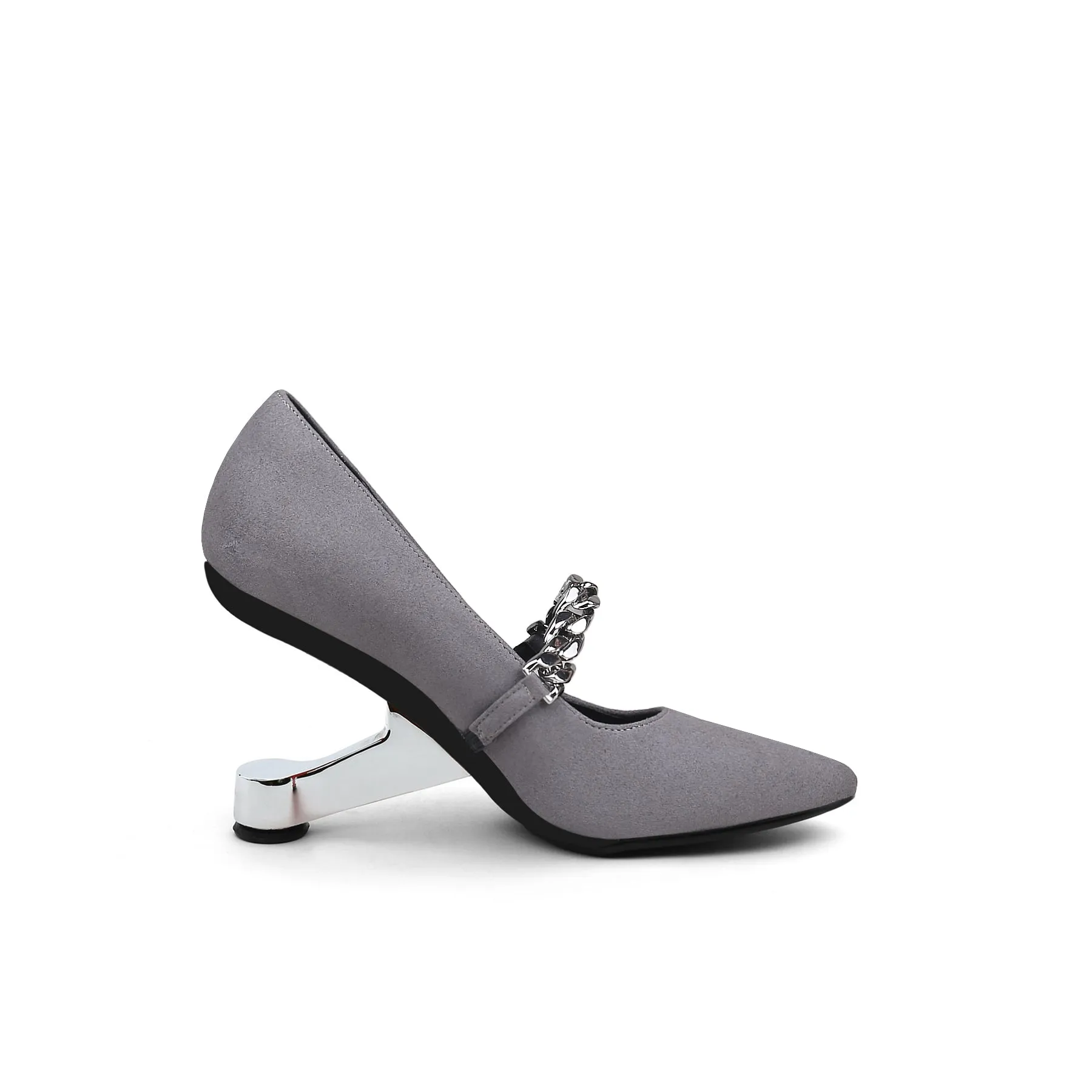 Yesenia Metal Chain Suede Stilettos - Grey