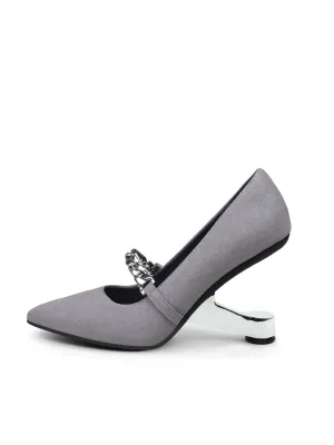 Yesenia Metal Chain Suede Stilettos - Grey